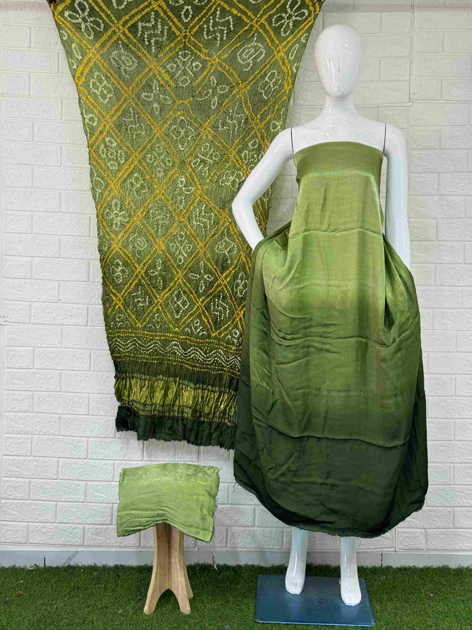 Modal Silk Shaded Lite & Dark Suit with Bandhej Barbhat Dupatta & Zari Pallu