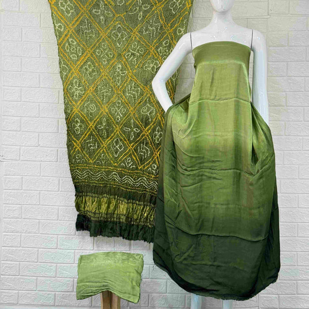 Modal Silk Shaded Lite & Dark Suit with Bandhej Barbhat Dupatta & Zari Pallu