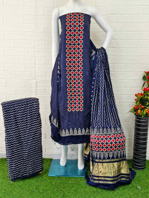 Buy Ajrakh Hand Block Print Neptol Dye 3 Pice Suit