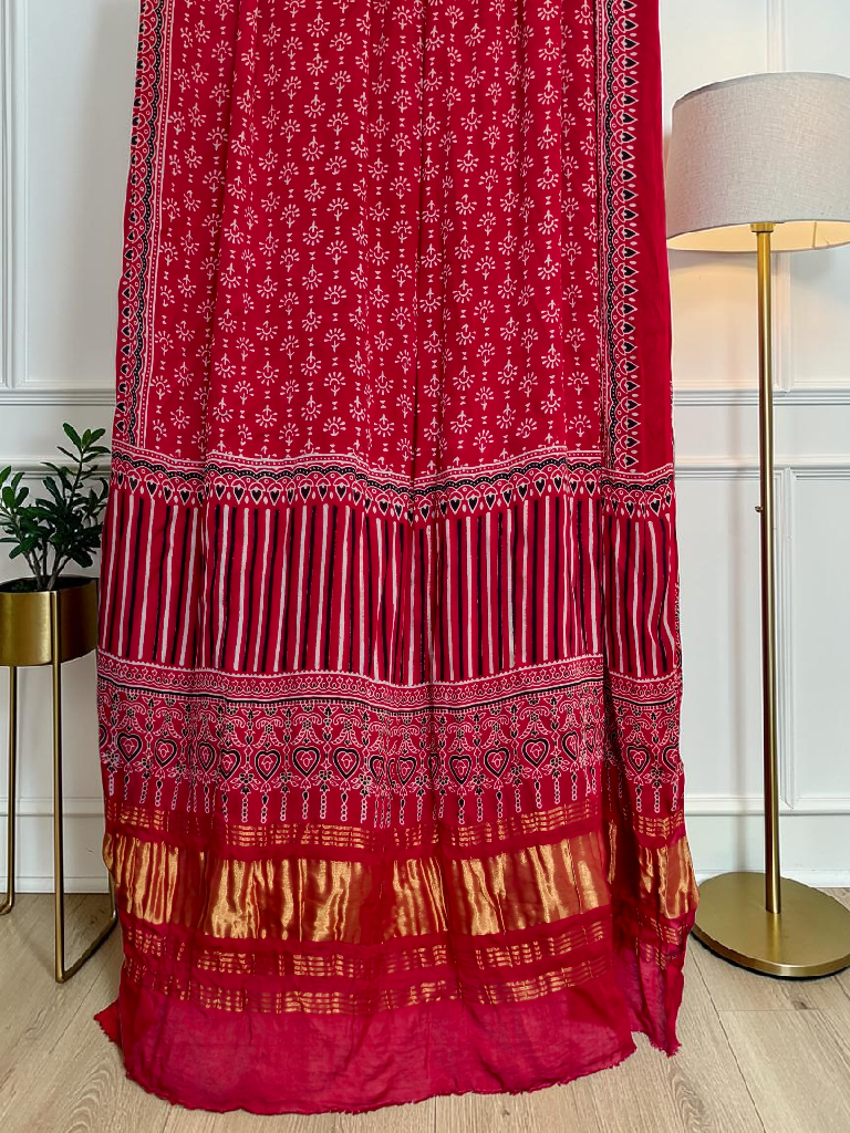 Modal Silk Ajrakh Hand Block Print Suit with Neptol Dye & Zari Pallu Dupatta – Premium Designer Ethnic Wear