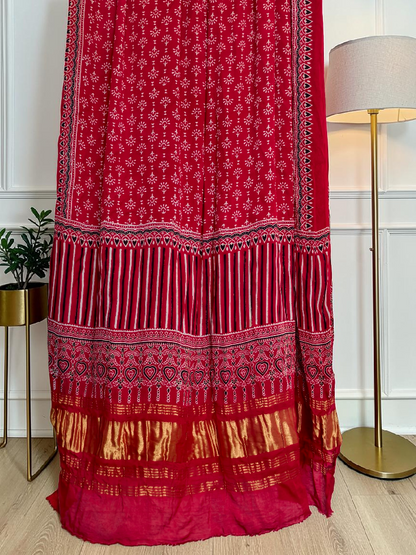 Modal Silk Ajrakh Hand Block Print Suit with Neptol Dye & Zari Pallu Dupatta – Premium Designer Ethnic Wear