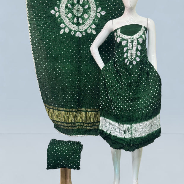 Modal Silk Shibori Suit Set with Bandhej Bottom & Zari Pallu Dupatta