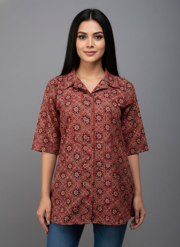 Ajrakh Hand Block Print Pure Cotton Shirt
