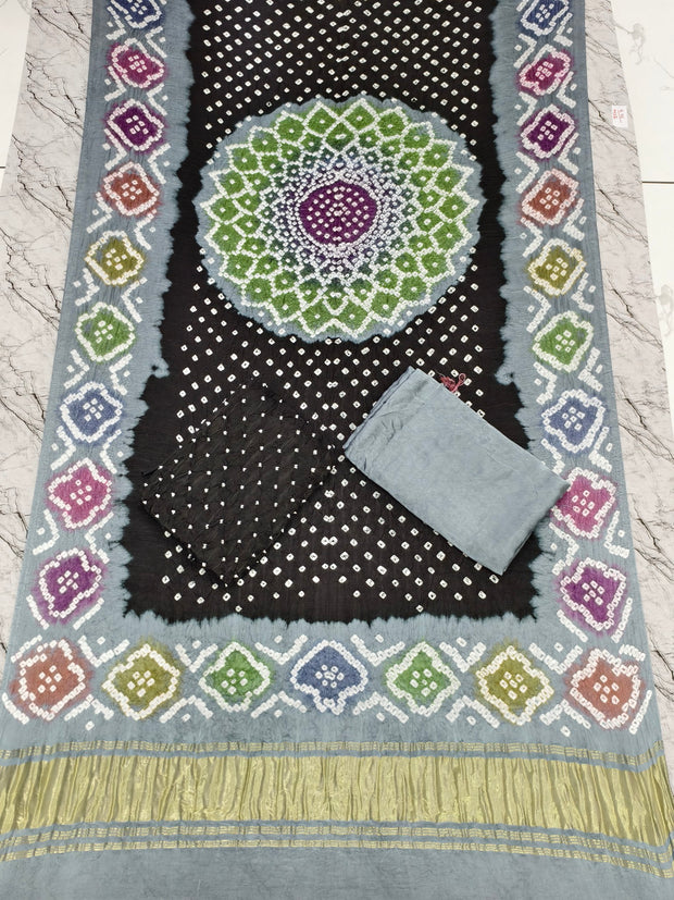 Premium Multi-Color Modal Silk Bandhej Suit Set | Handcrafted Bandhani Designer Dress Material with Zari Dupatta