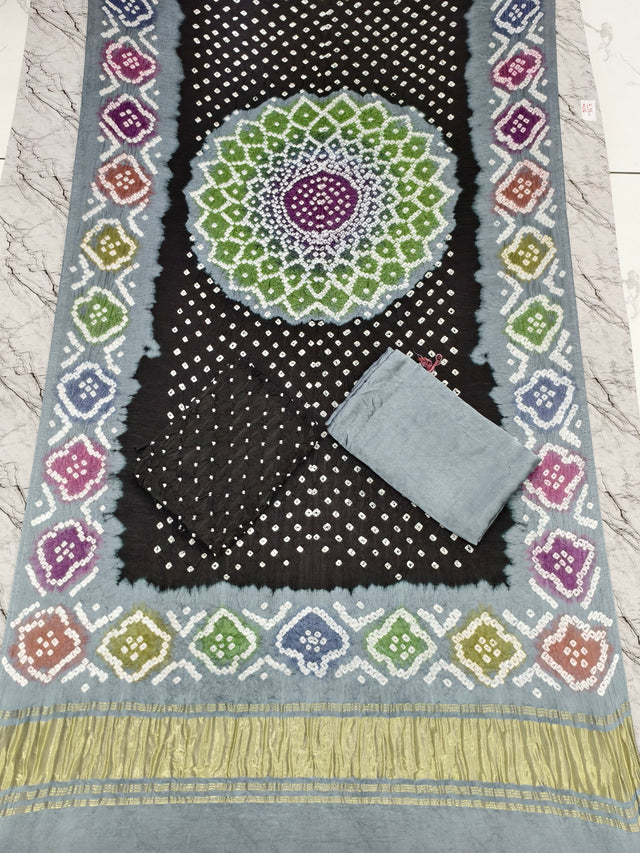 Premium Multi-Color Modal Silk Bandhej Suit Set | Handcrafted Bandhani Designer Dress Material with Zari Dupatta