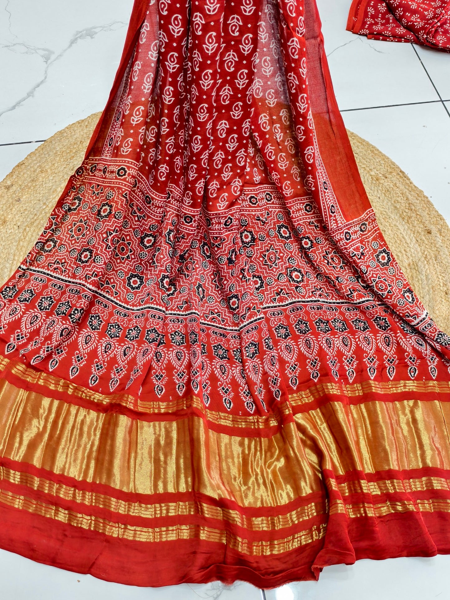 Modal Silk Rast Ajrakh Hand Block Print Suit with Neptol Dye & Zari Pallu Dupatta – Premium Designer Ethnic Wear