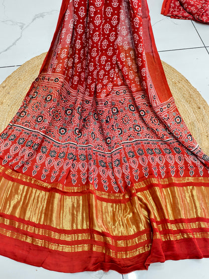 Modal Silk Rast Ajrakh Hand Block Print Suit with Neptol Dye & Zari Pallu Dupatta – Premium Designer Ethnic Wear
