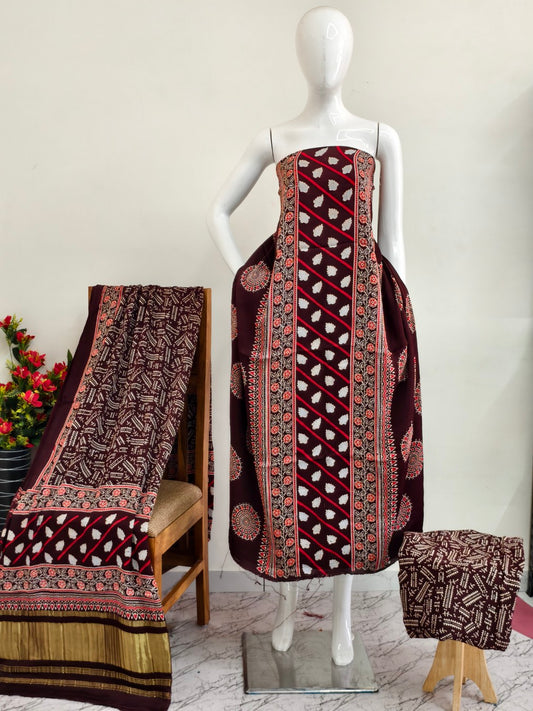 Modal Silk Ajrakh Hand Block Print Suit with Neptol Dye & Zari Pallu Dupatta – Premium Designer Ethnic Wear