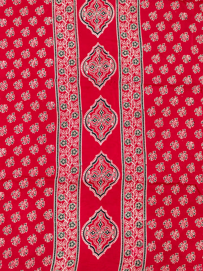 Modal Silk Red Ajrakh Hand Block Print Suit with Neptol Dye & Zari Pallu Dupatta – Premium Designer Ethnic Wear