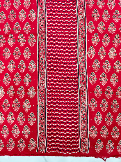 Modal Silk Red Ajrakh Hand Block Print Suit with Neptol Dye & Zari Pallu Dupatta – Premium Designer Ethnic Wear