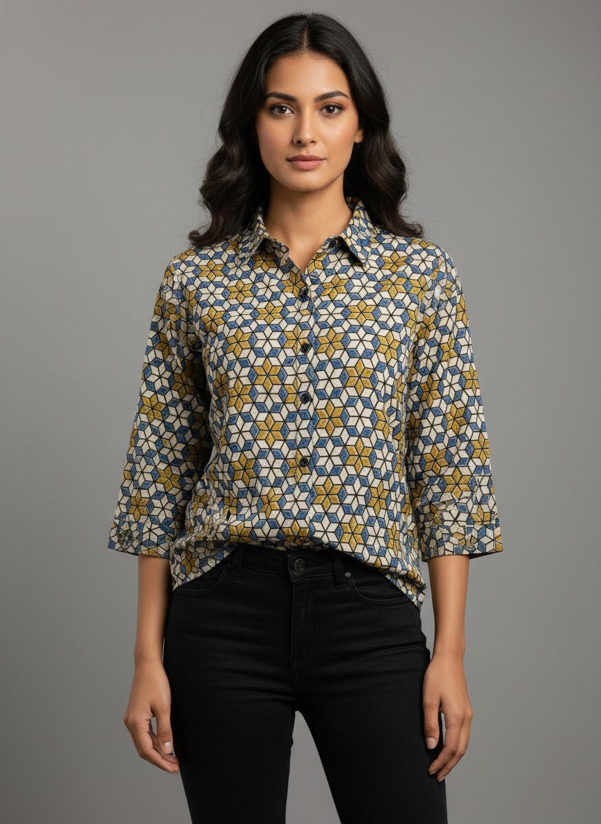 Pure Cotan Ajrakh Hand Block Print Women’s Shirts