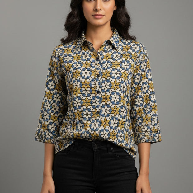 Pure Cotan Ajrakh Hand Block Print Women’s Shirts