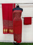 Red Pure Modal Silk Ajrakh Hand Block Print Neptol Dye 3 Pice Suit