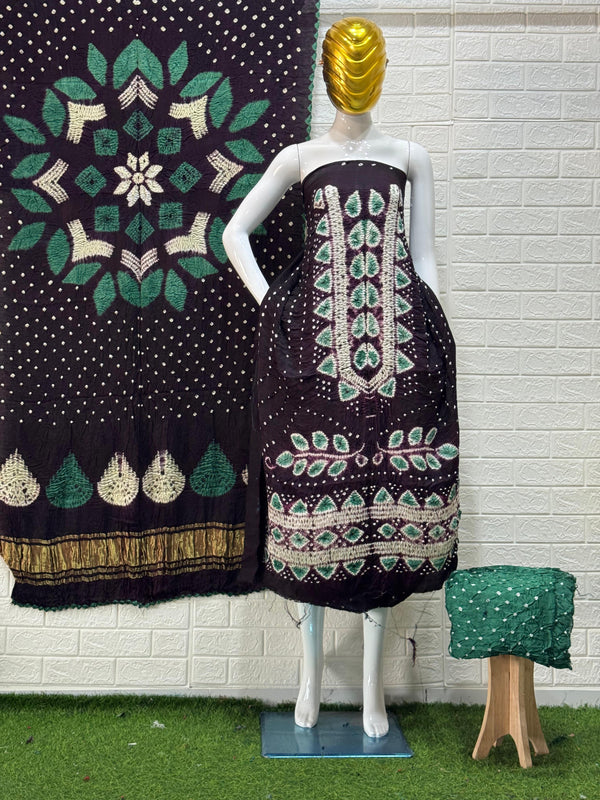 Modal Silk Bandhani 3 piece Suit | sibori with dot bandhej