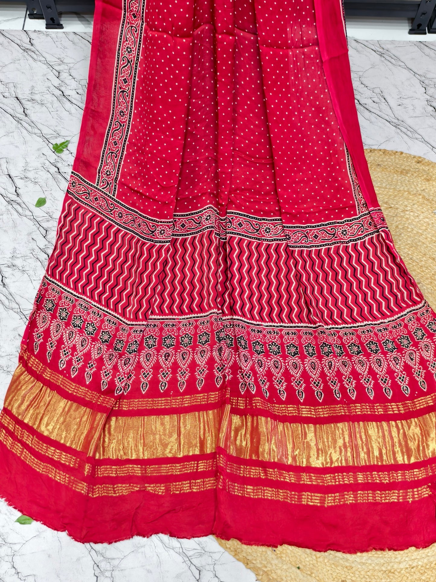 Modal Silk Red Ajrakh Hand Block Print Suit with Neptol Dye & Zari Pallu Dupatta – Premium Designer Ethnic Wear
