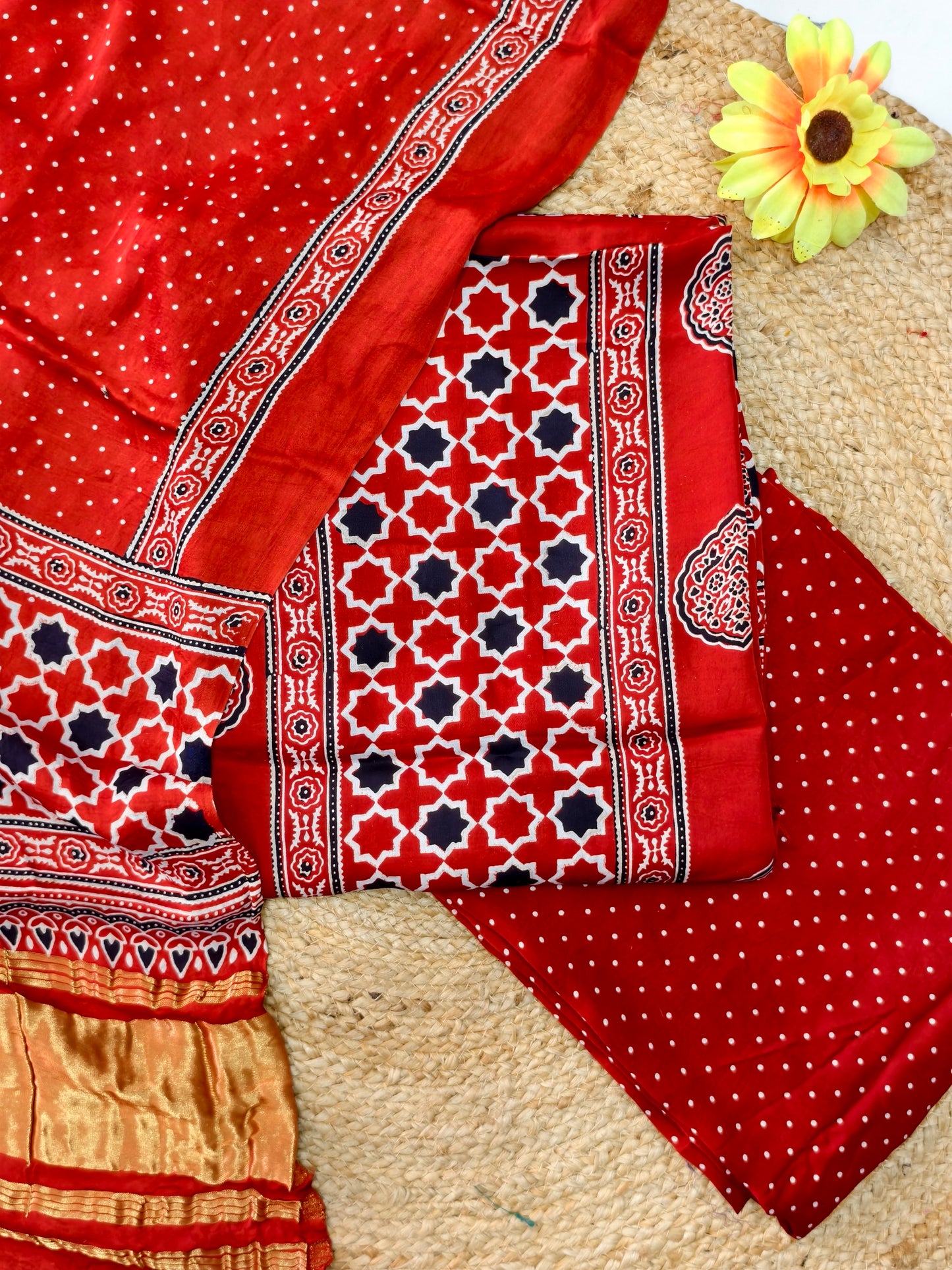Modal Silk Rast Ajrakh Hand Block Print Suit with Neptol Dye & Zari Pallu Dupatta – Premium Designer Ethnic Wear