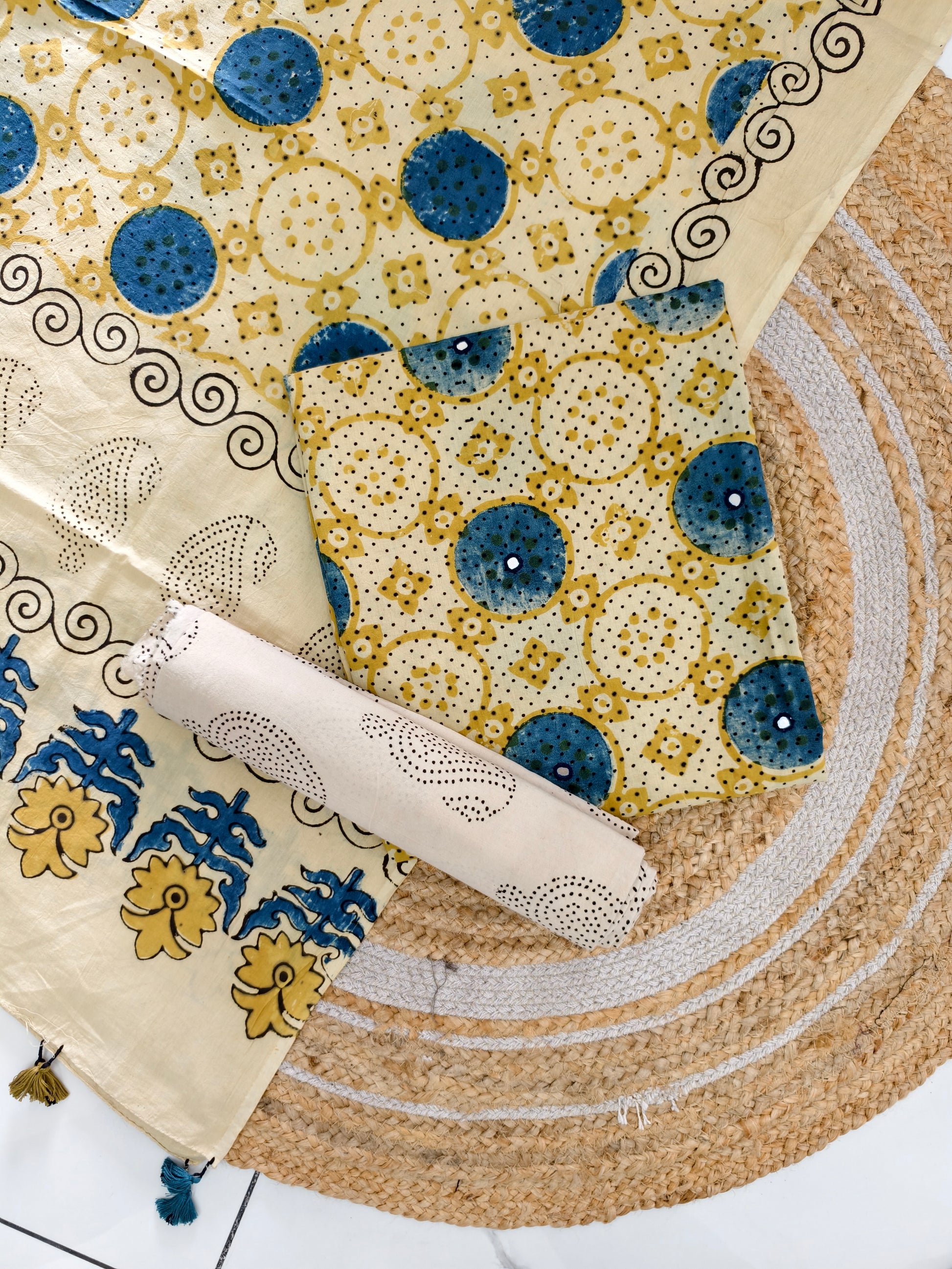 pure cotten ajrakh suit with mirror work & tassels - buy now