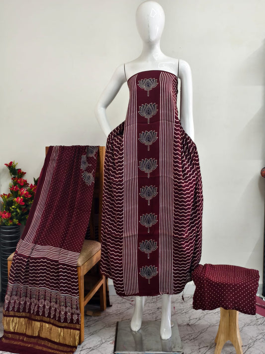 Modal Silk Ajrakh Hand Block Print Suit with Neptol Dye & Zari Pallu Dupatta – Premium Designer Ethnic Wear