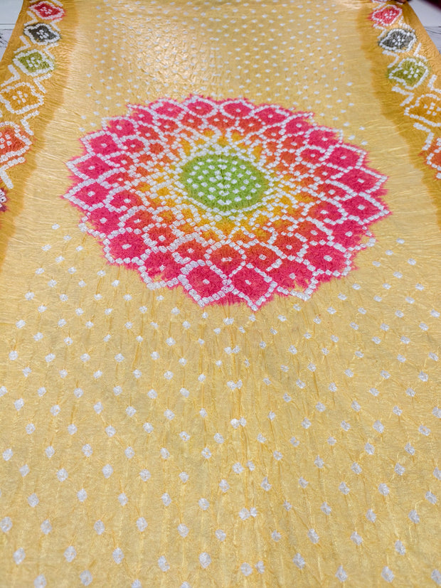 Premium Multi-Color Modal Silk Bandhej Suit Set | Handcrafted Bandhani Designer Dress Material with Zari Dupatta