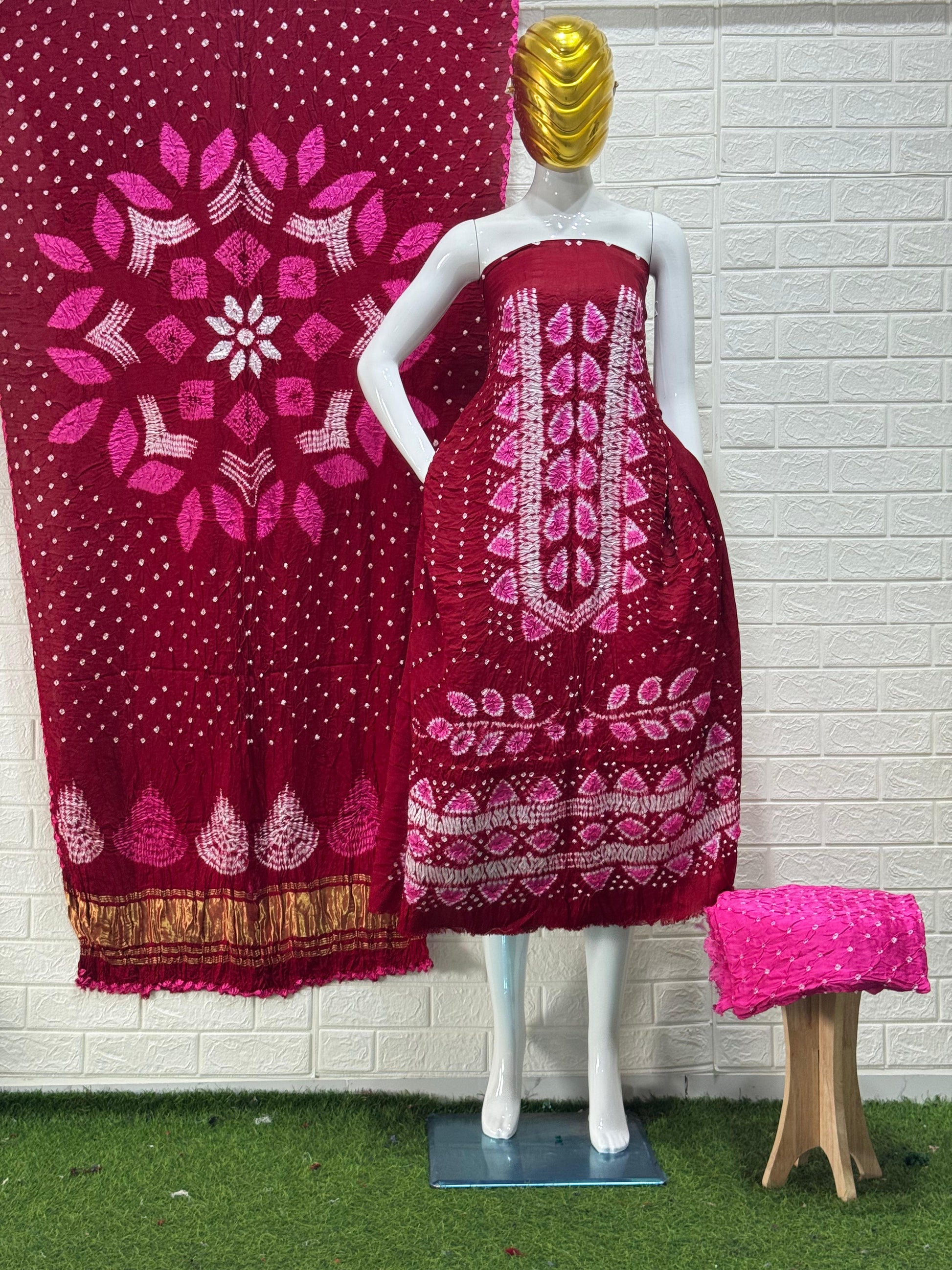 Modal Silk Bandhani 3 piece Suit | sibori with dot bandhej