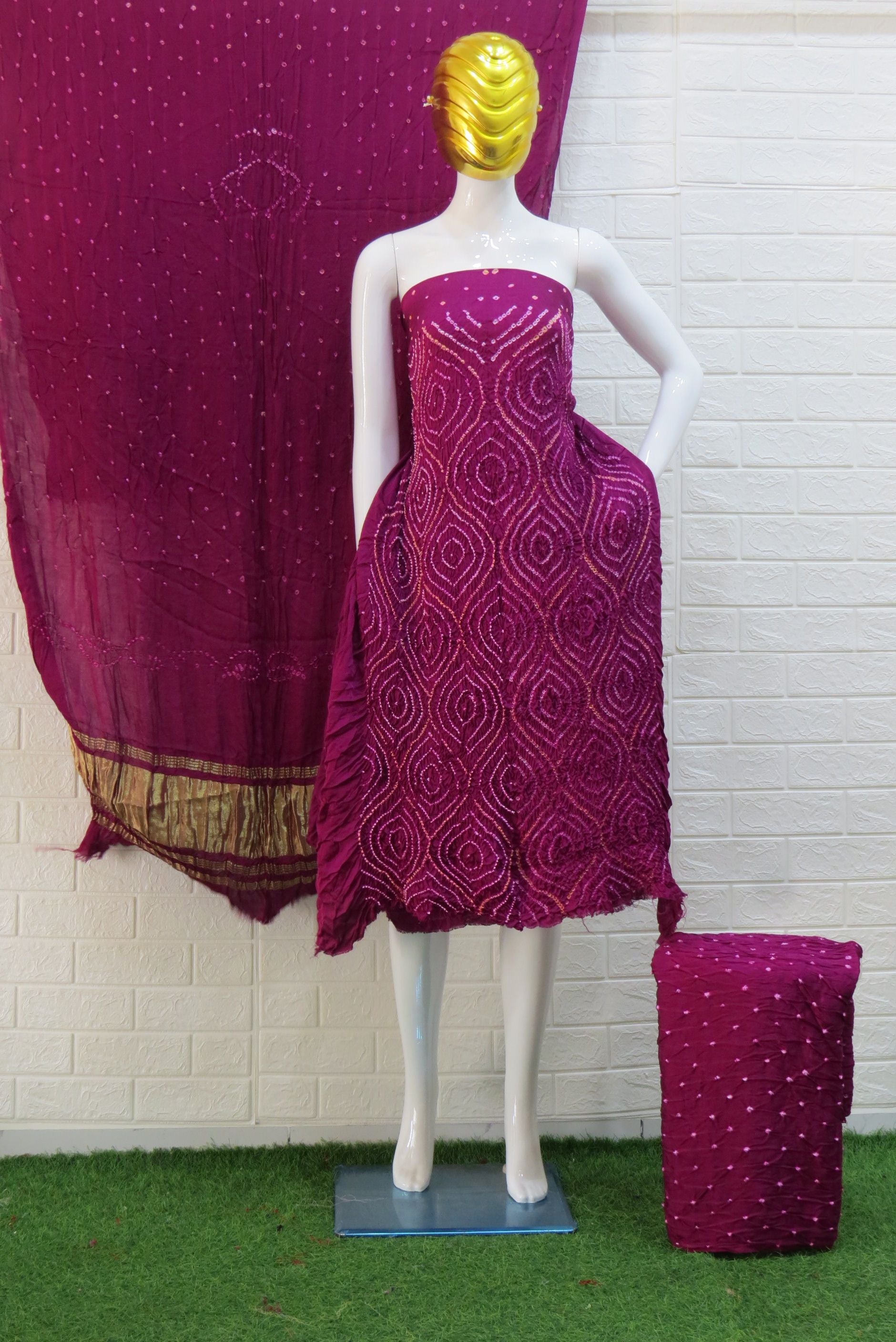 Modal Silk Bandhani 3 Piece Suit – Pure Barik Bandhej Top, Dupatta & Bottom | Premium Ethnic Wear