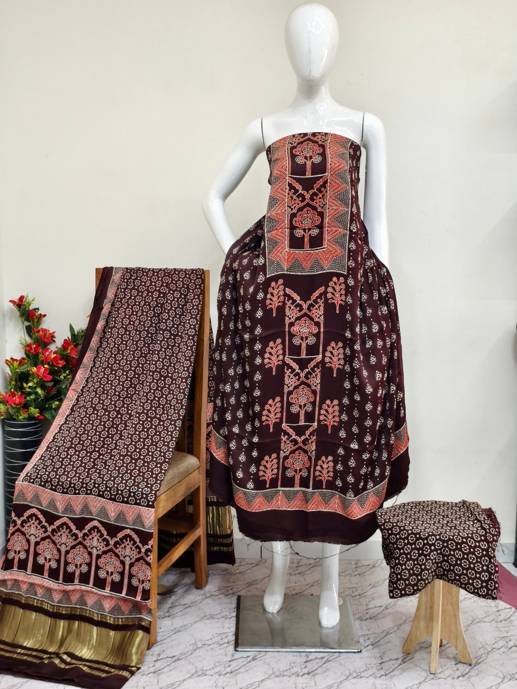 Modal Silk Ajrakh Hand Block Print Suit with Neptol Dye & Zari Pallu Dupatta – Premium Designer Ethnic Wear