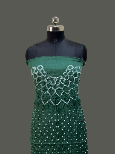 Buy Online Modal Silk Bandhani Makdi Design 3 Piece Suit Set – Zari Dupatta