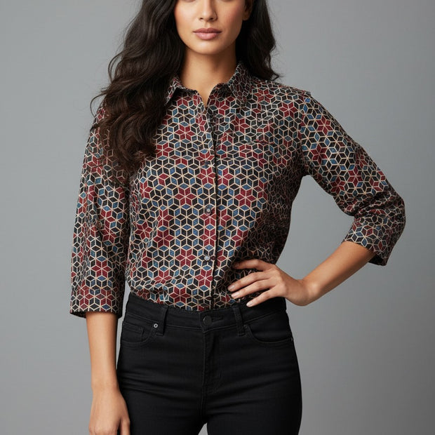 Ajrakh Hand Block Print Pure Cotton Shirt