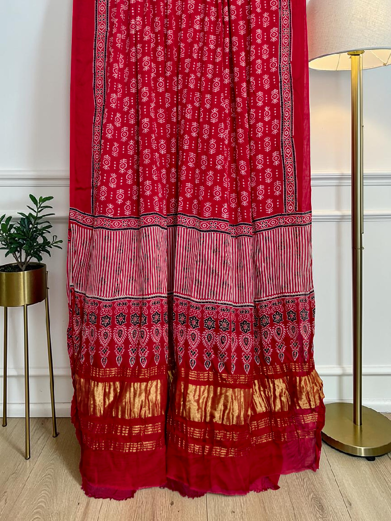 Modal Silk Ajrakh Hand Block Print Suit with Neptol Dye & Zari Pallu Dupatta – Premium Designer Ethnic Wear