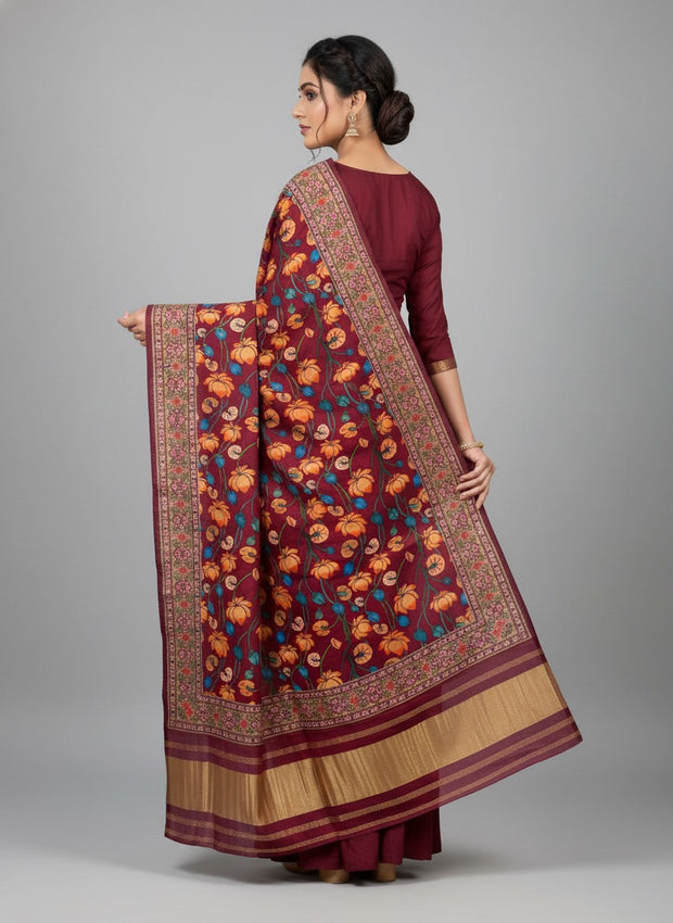 Beautiful Modal Silk Digital Kalamkari Print Dupatta With Zari Pallu