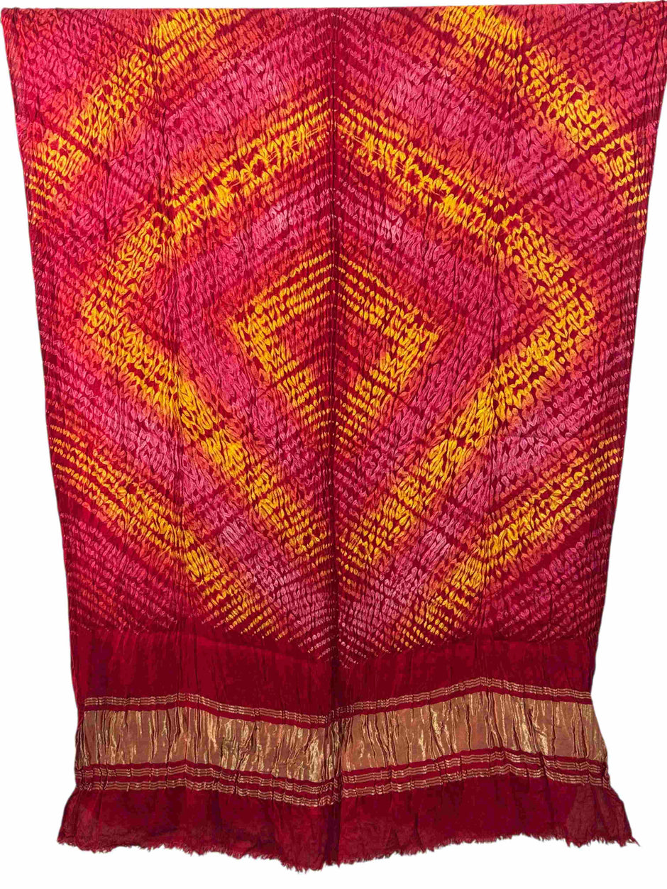 Modal Silk Shibori Suit: Malti Color Bandhani 3-Piece Dress with Zari Pallu