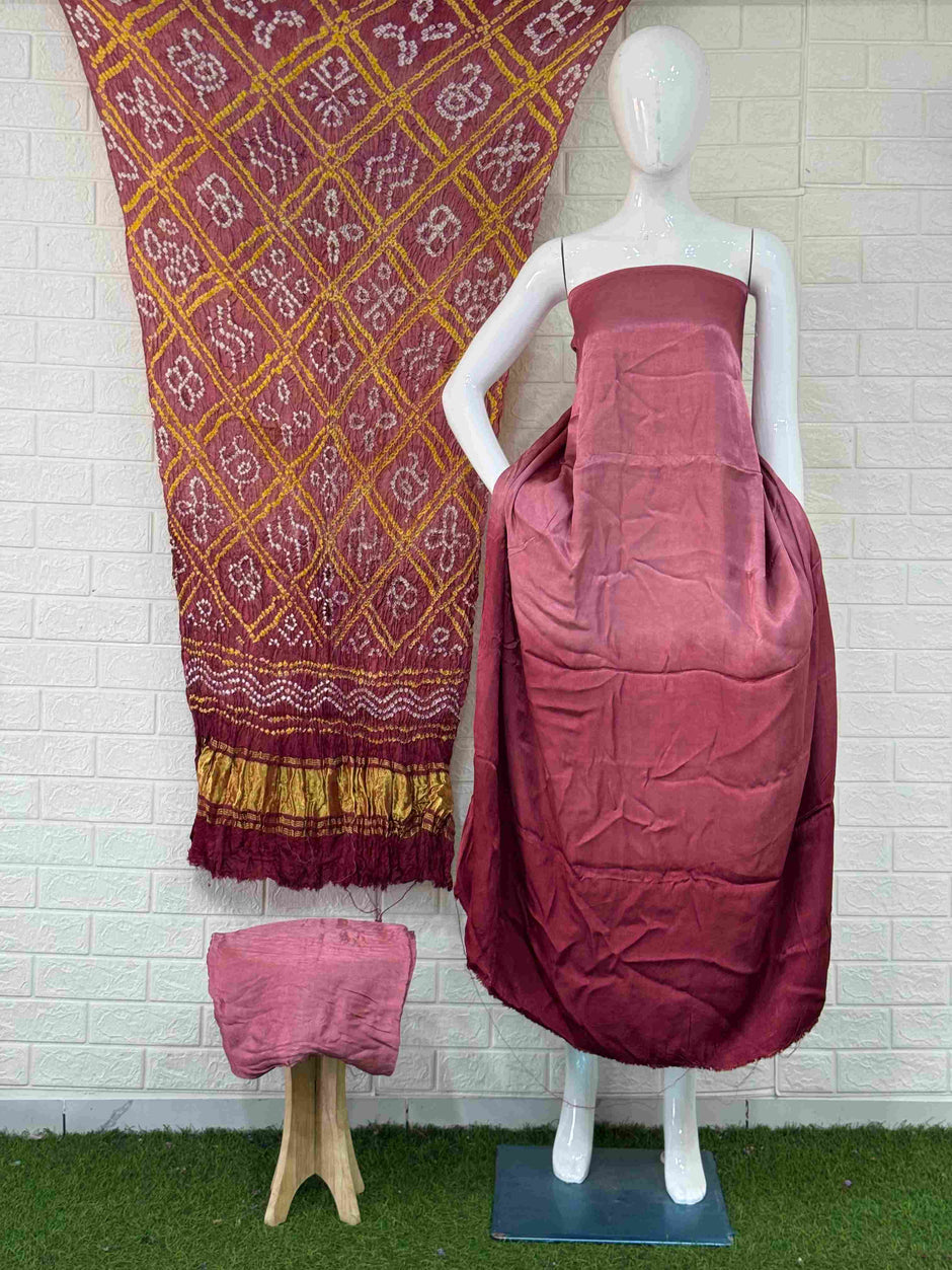 Modal Silk Shaded Lite & Dark Suit with Bandhej Barbhat Dupatta & Zari Pallu