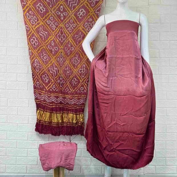 Modal Silk Shaded Lite & Dark Suit with Bandhej Barbhat Dupatta & Zari Pallu