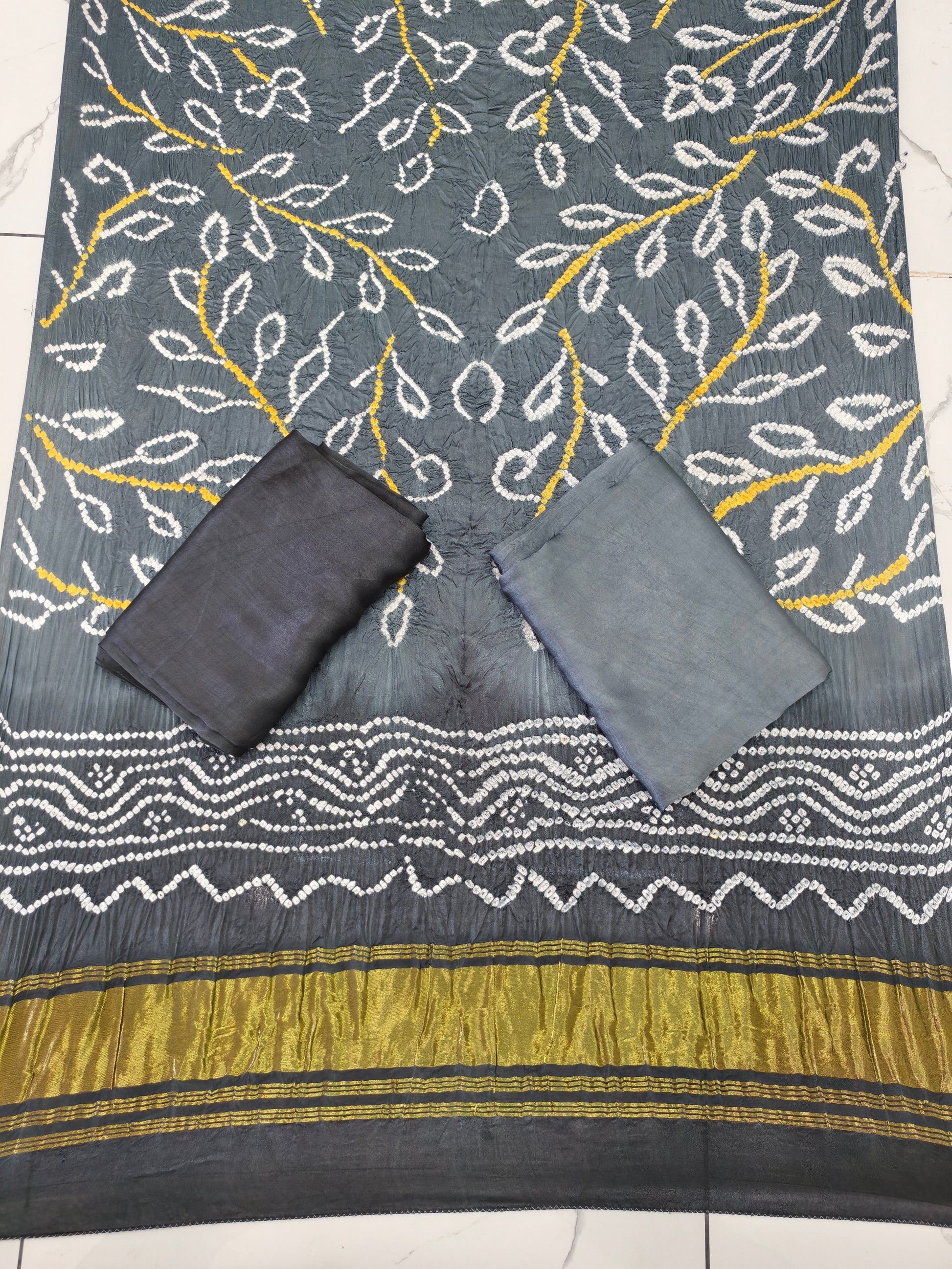 Modal silk bandhani lite dark suit