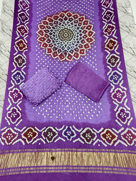 Premium Multi-Color Modal Silk Bandhej Suit Set | Handcrafted Bandhani Designer Dress Material with Zari Dupatta
