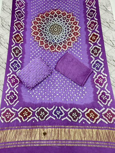 Premium Multi-Color Modal Silk Bandhej Suit Set | Handcrafted Bandhani Designer Dress Material with Zari Dupatta