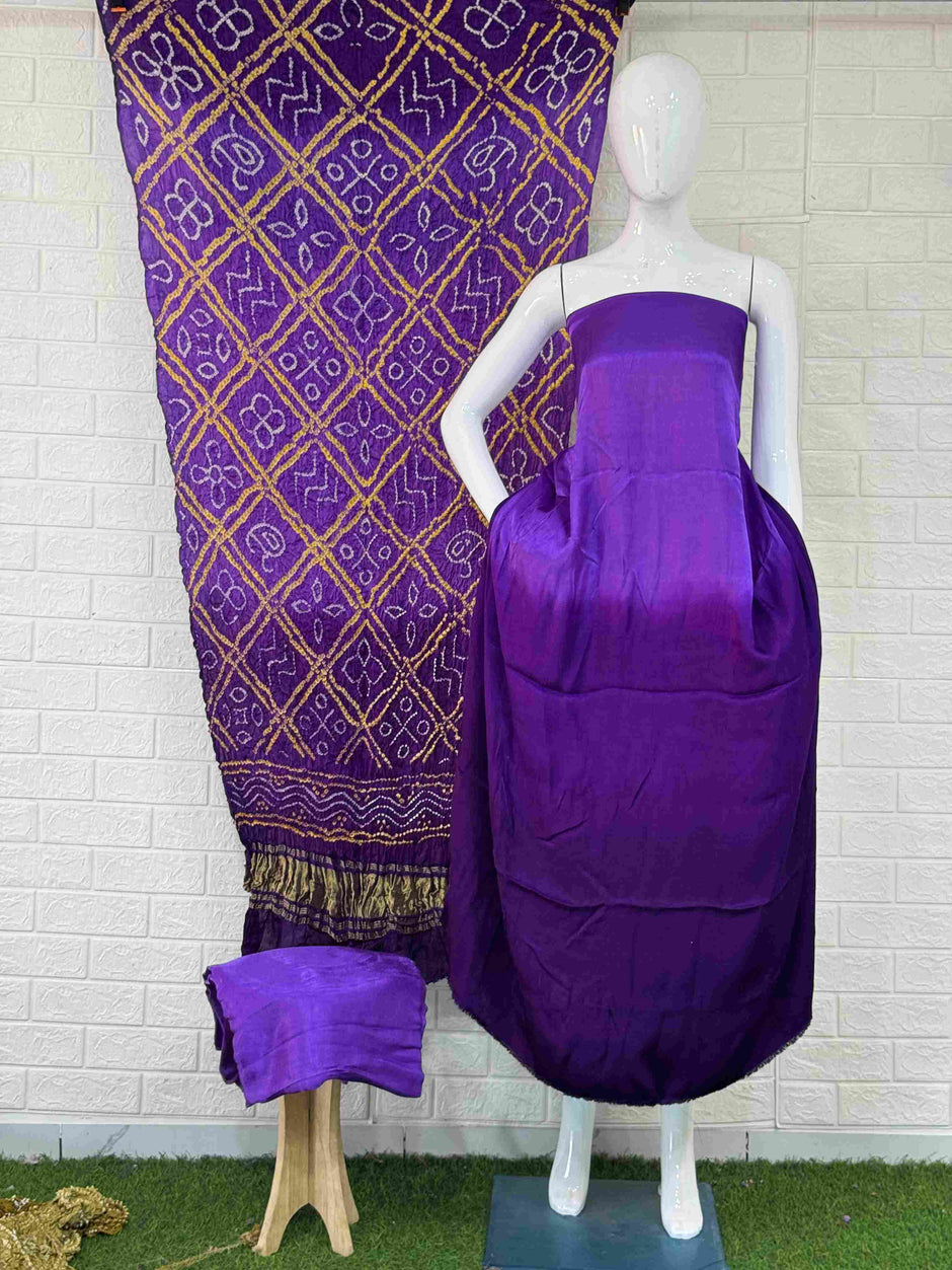 Modal Silk Shaded Lite & Dark Suit with Bandhej Barbhat Dupatta & Zari Pallu