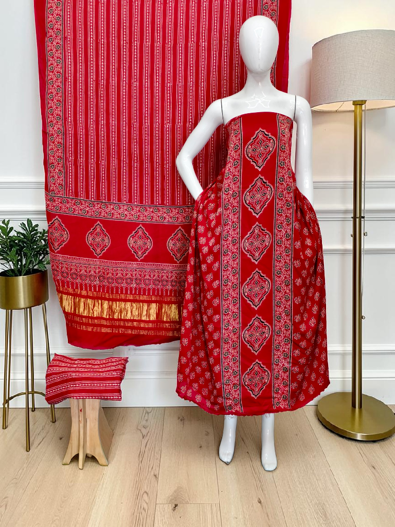 Modal Silk Ajrakh Hand Block Print Suit with Neptol Dye & Zari Pallu Dupatta – Premium Designer Ethnic Wear