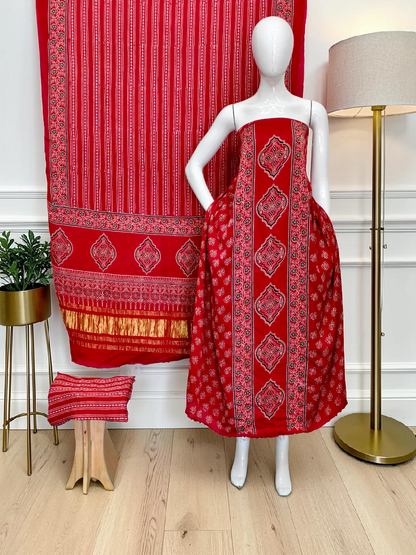 Modal Silk Ajrakh Hand Block Print Suit with Neptol Dye & Zari Pallu Dupatta – Premium Designer Ethnic Wear