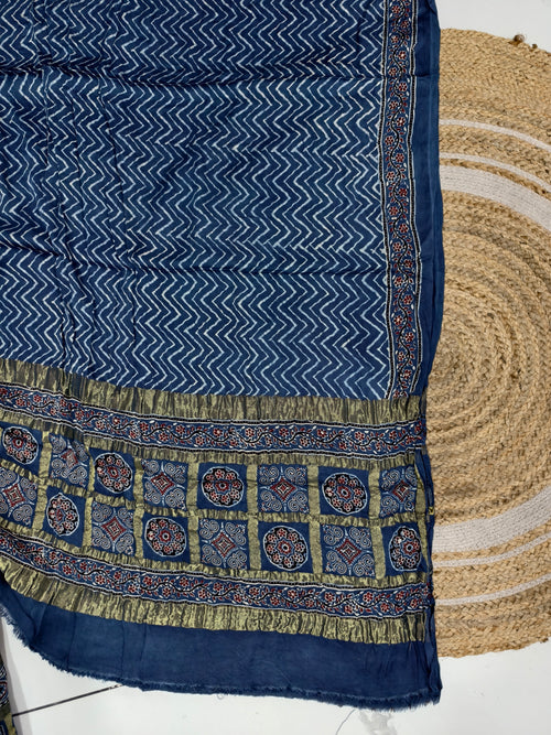 Ajrakh hand block print checks pallu top and dupatta suit