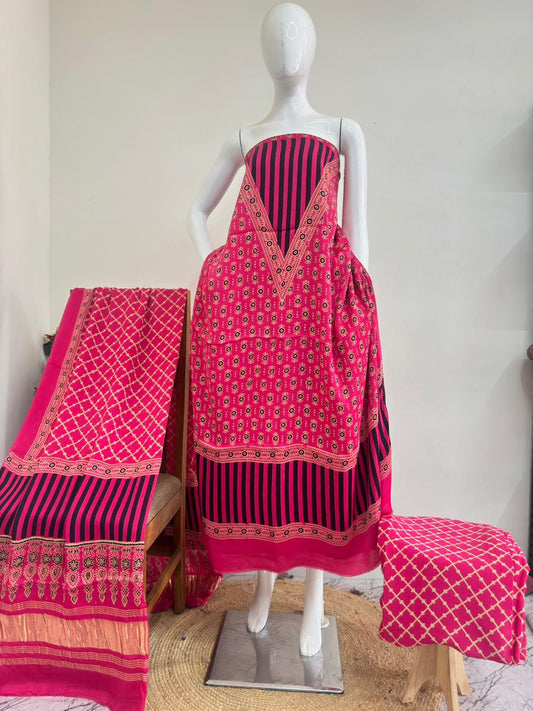 Modal Silk Ajrakh Hand Block Print Suit with Neptol Dye & Zari Pallu Dupatta – Premium Designer Ethnic Wear