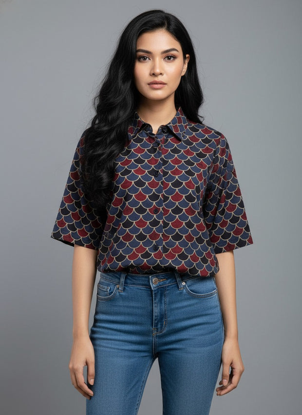 Ajrakh Hand Block Print Pure Cotton Shirt
