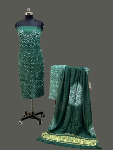 Buy Online Modal Silk Bandhani Makdi Design 3 Piece Suit Set – Zari Dupatta