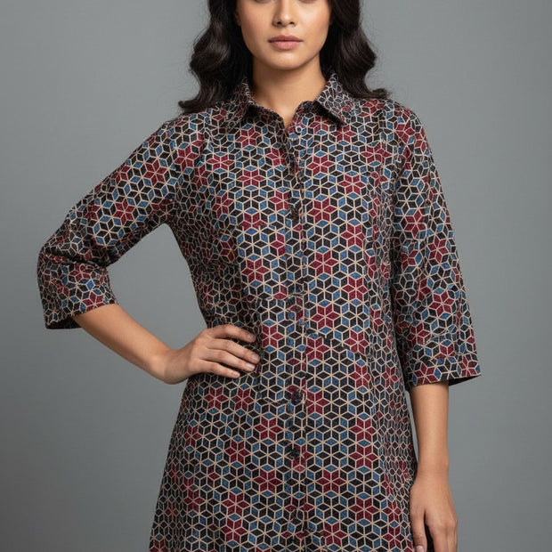 Ajrakh Hand Block Print Pure Cotton Shirt