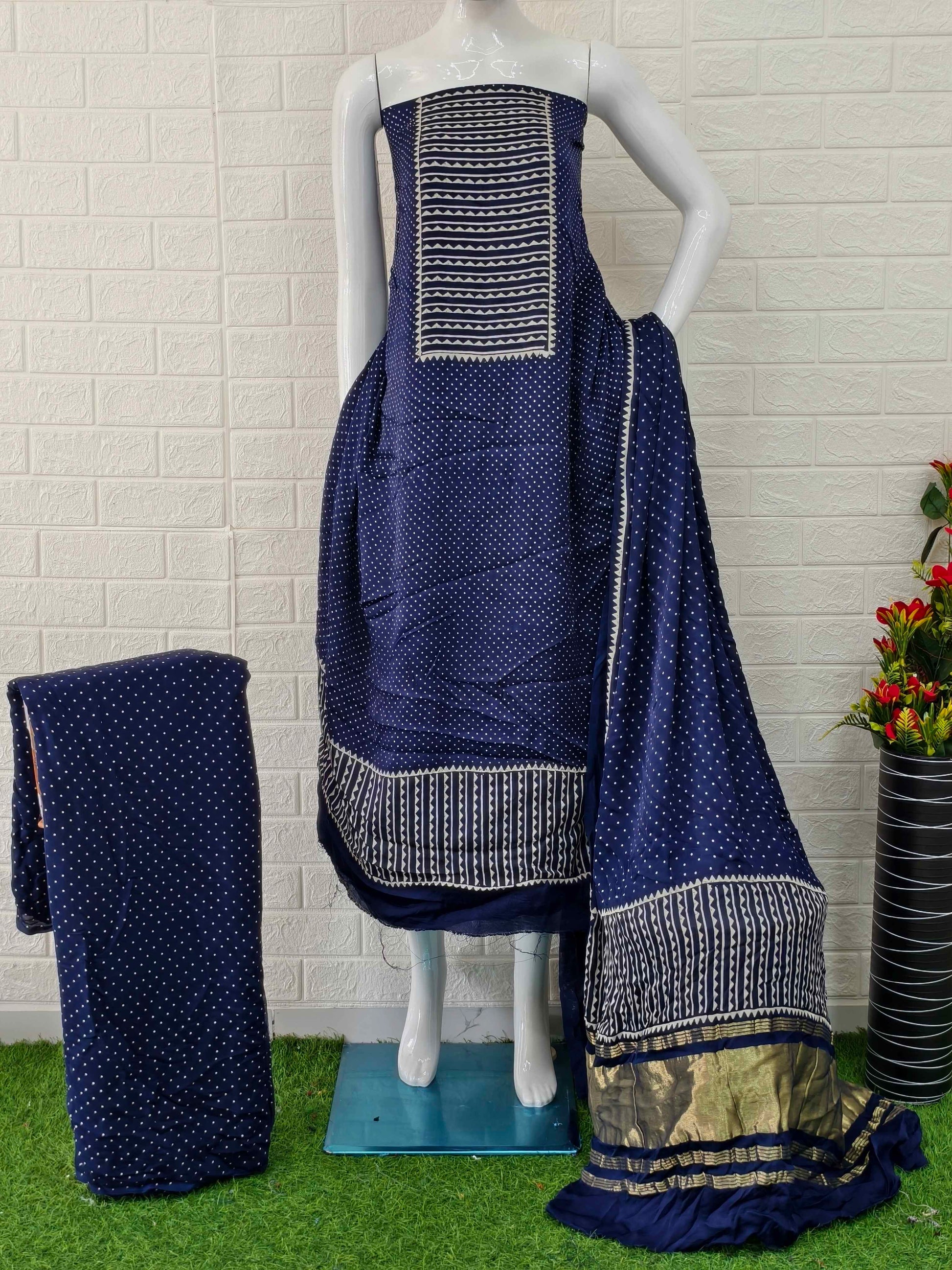 Buy Ajrakh Hand Block Print Neptol Dye 3 Pice Suit