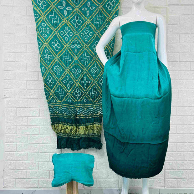 Modal Silk Shaded Lite & Dark Suit with Bandhej Barbhat Dupatta & Zari Pallu
