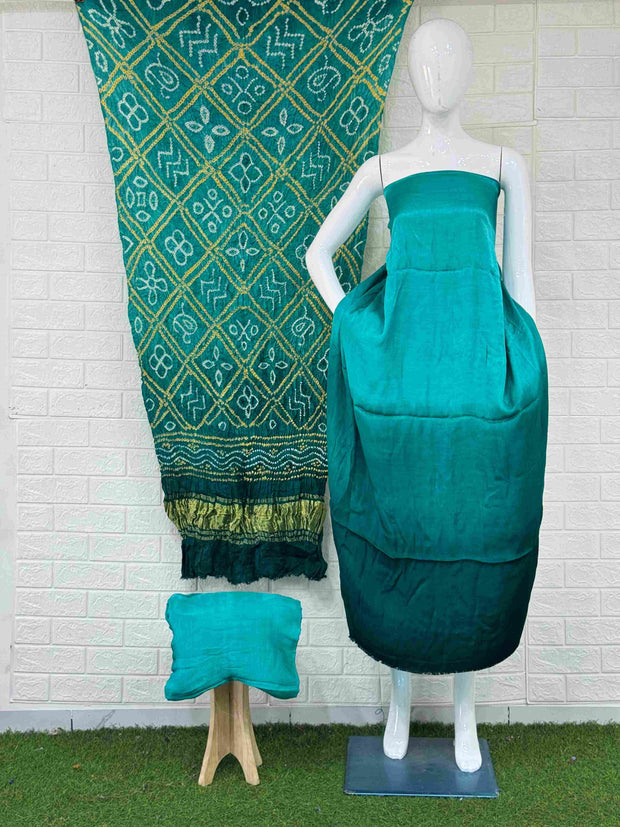 Modal Silk Shaded Lite & Dark Suit with Bandhej Barbhat Dupatta & Zari Pallu