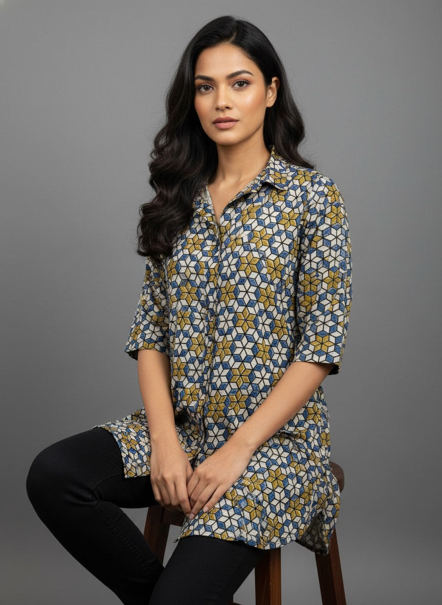 Pure Cotan Ajrakh Hand Block Print Women’s Shirts