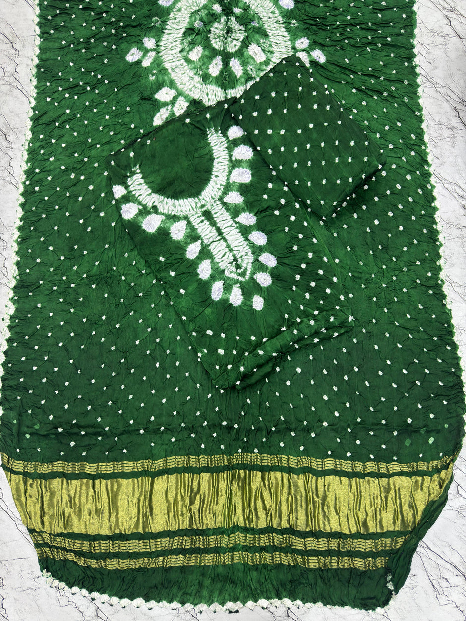 Modal Silk Shibori Suit Set with Bandhej Bottom & Zari Pallu Dupatta