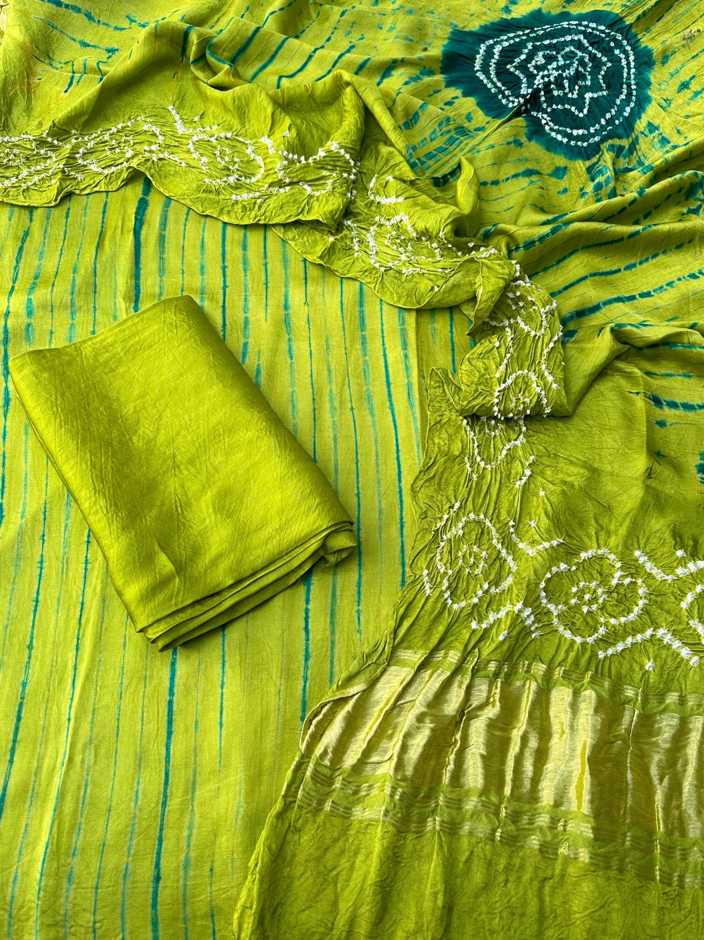 Popti & green Modal Silk Tie & Dye Bandhani Dupatta 3 Piece Suits
